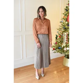 Sophie Camel Long Pleated Skirt