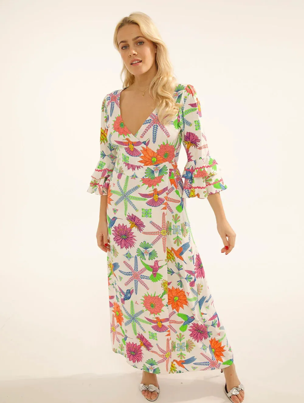 Stardust Joni Dress - Moss White Hummingbird