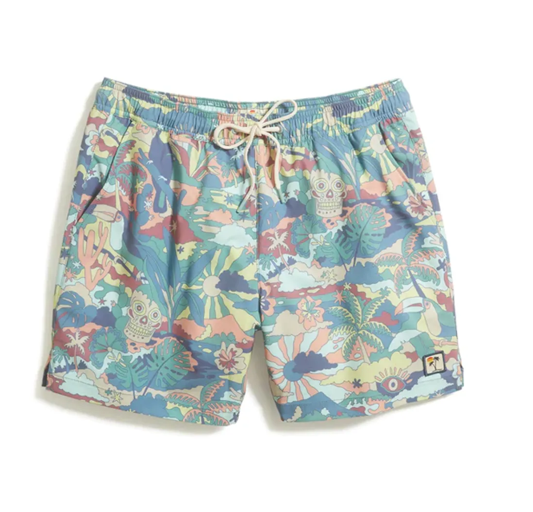 Stretch Swim Trunk 5.5" - Teal Groovy Print