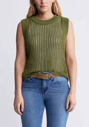 Syden Women’s Openwork Knit Tank Top in Olive Green - SW0060P