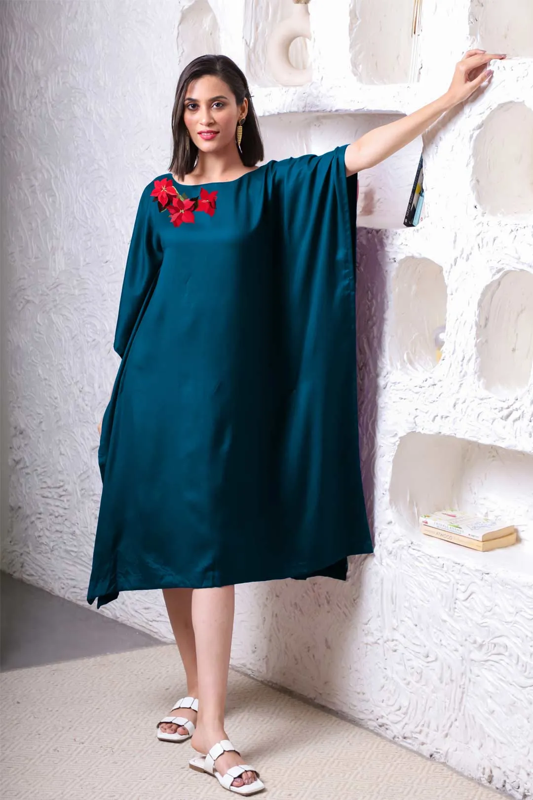 Teal Rayon Long-Kaftan - Vermilion