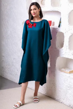 Teal Rayon Long-Kaftan - Vermilion