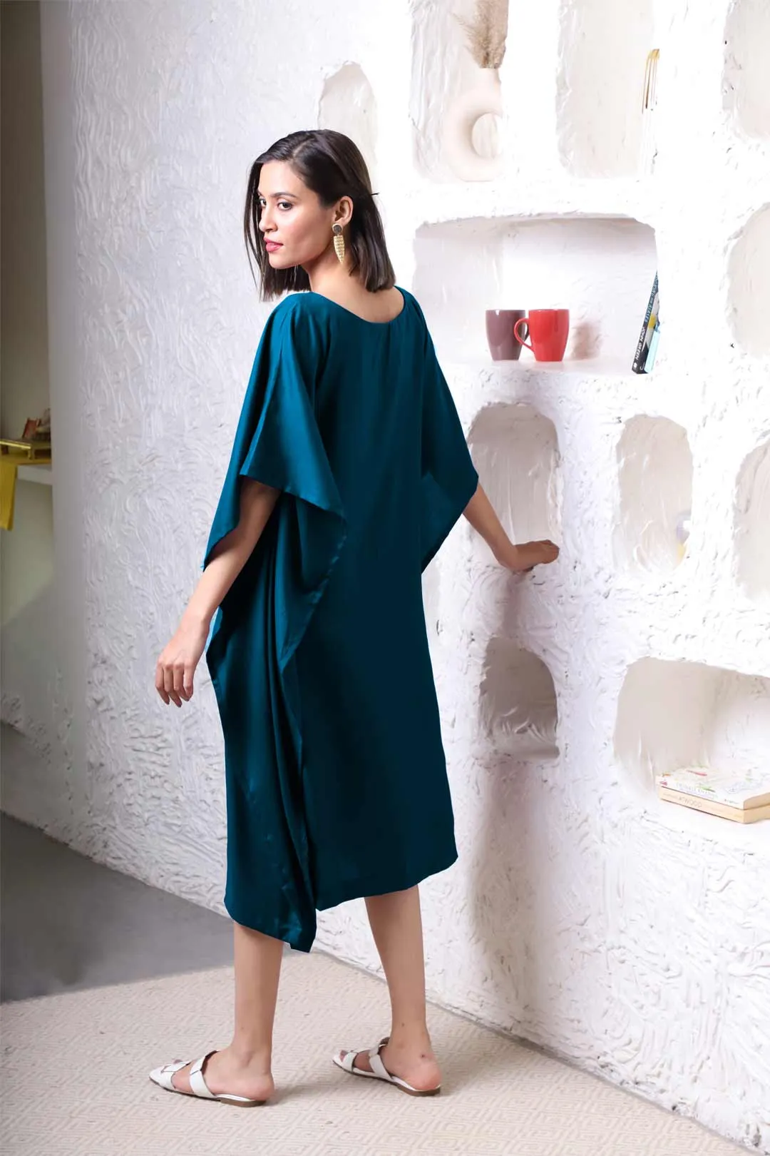 Teal Rayon Long-Kaftan - Vermilion