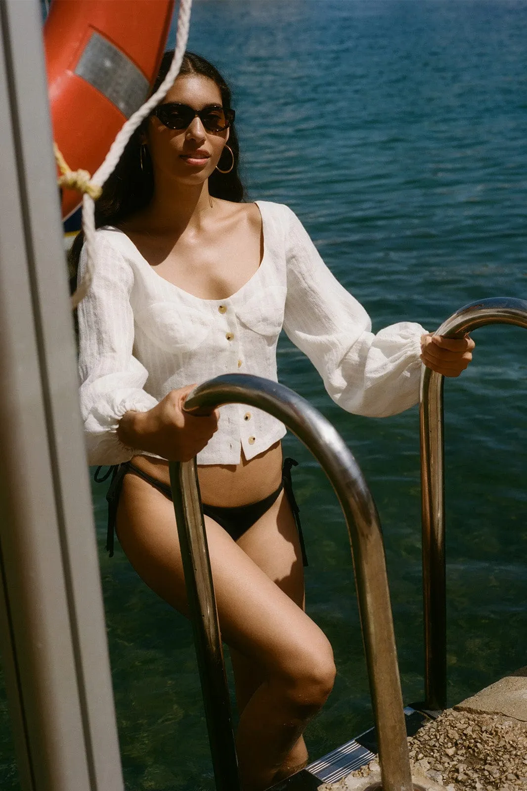 The Carmen Long-Sleeved Bustier Top in off-white