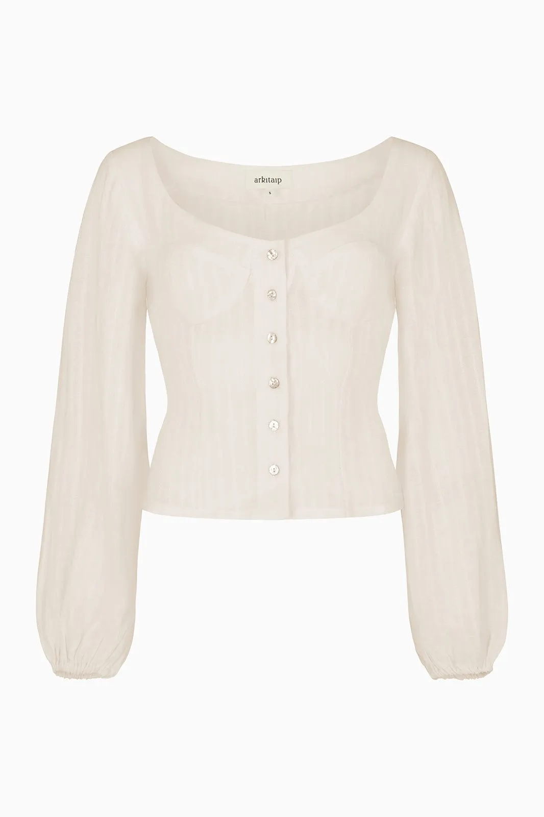 The Carmen Long-Sleeved Bustier Top in off-white