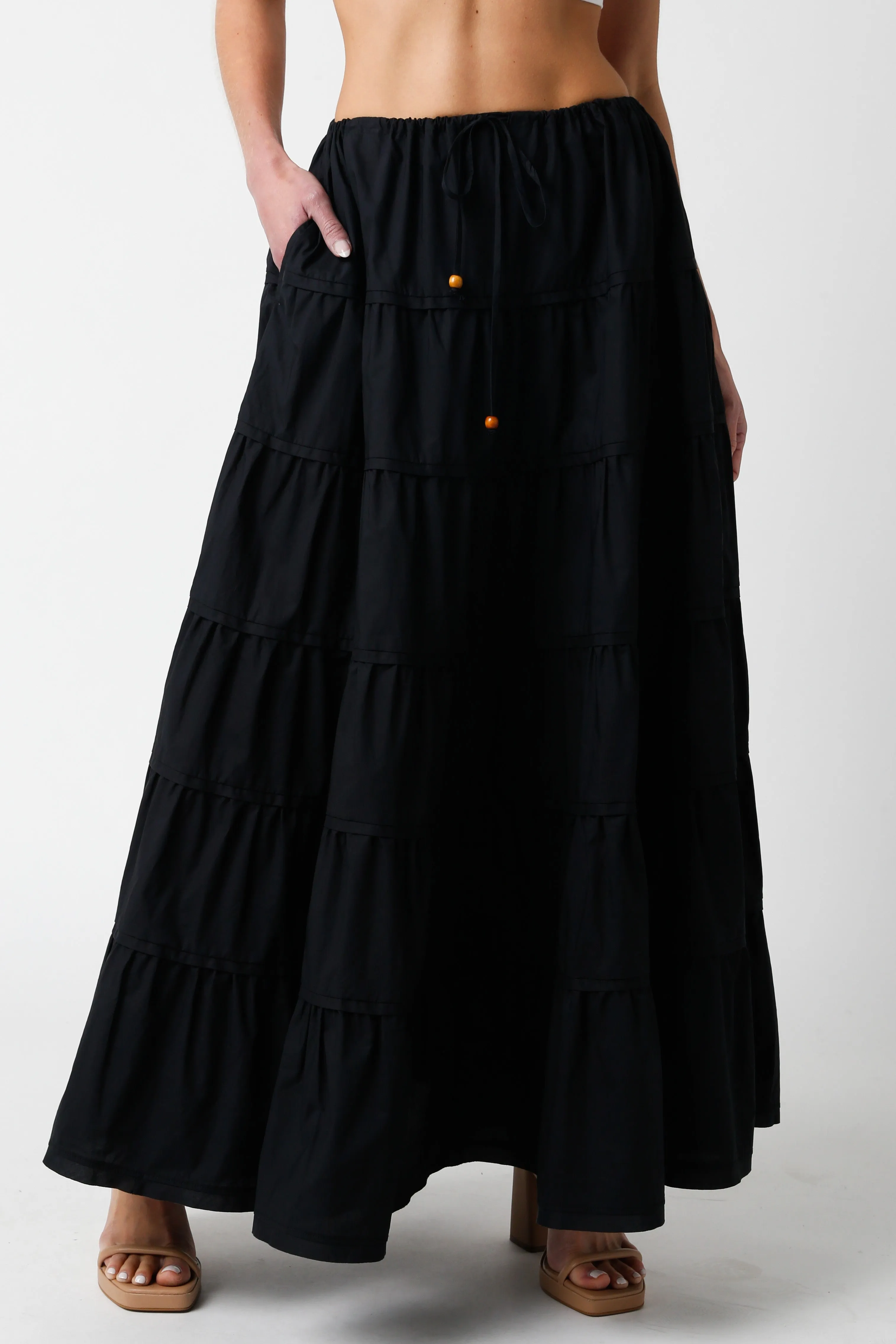Tiered Black Maxi Skirt
