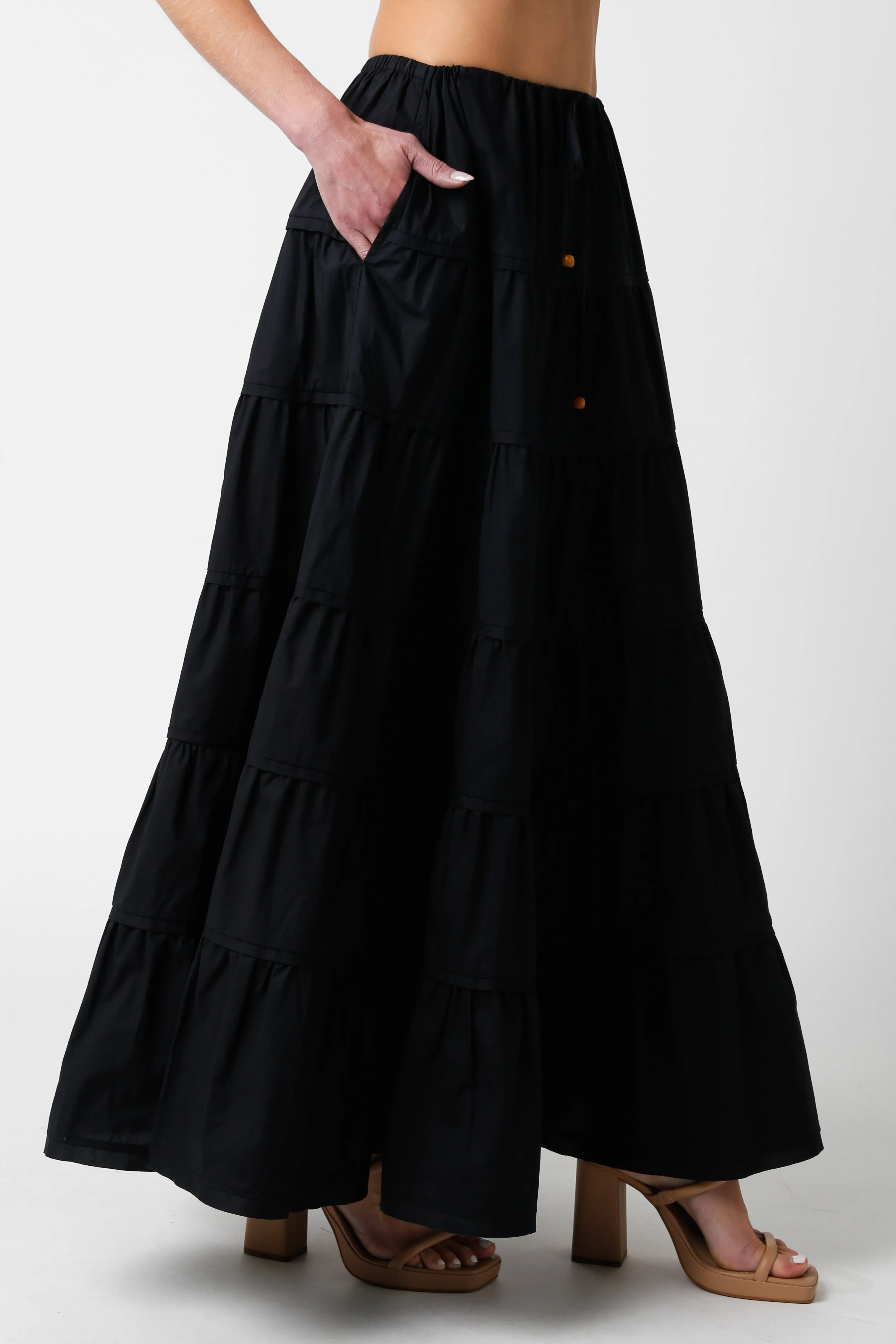 Tiered Black Maxi Skirt