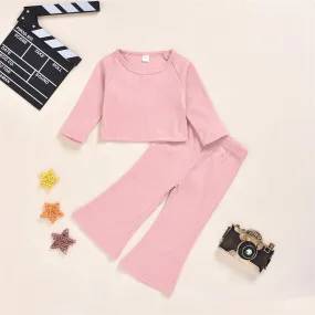 Toddler Girls Knitted Solid Long Sleeve Top & Flared Pants Girl Wholesale