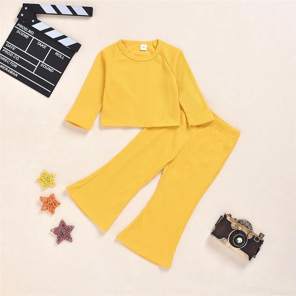 Toddler Girls Knitted Solid Long Sleeve Top & Flared Pants Girl Wholesale