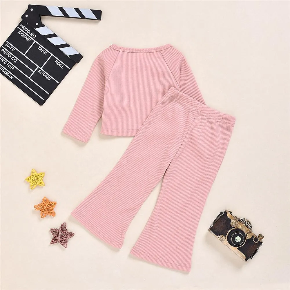 Toddler Girls Knitted Solid Long Sleeve Top & Flared Pants Girl Wholesale