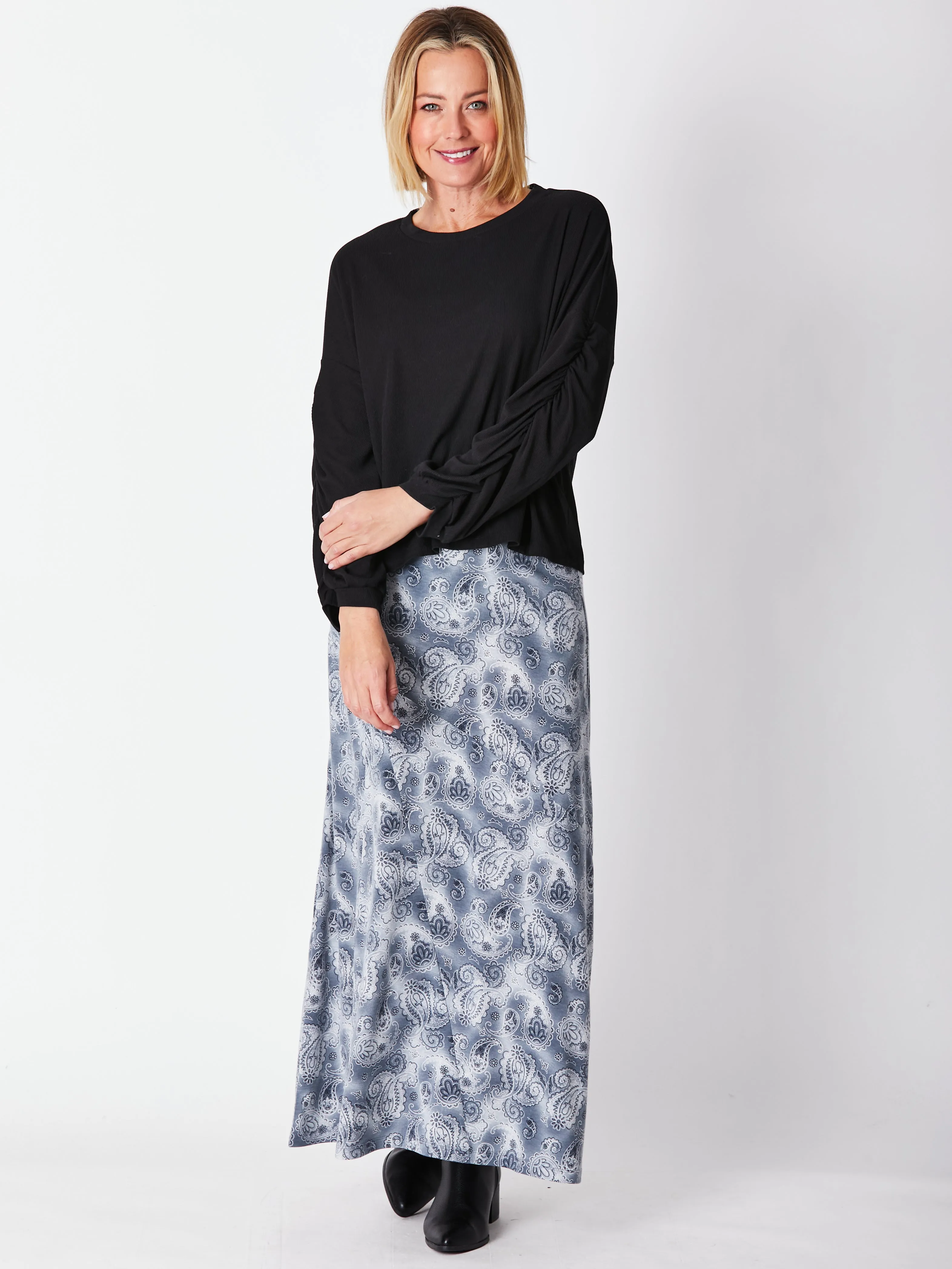 TOFFEE FLORAL RIB TOP - Black 29605-sw
