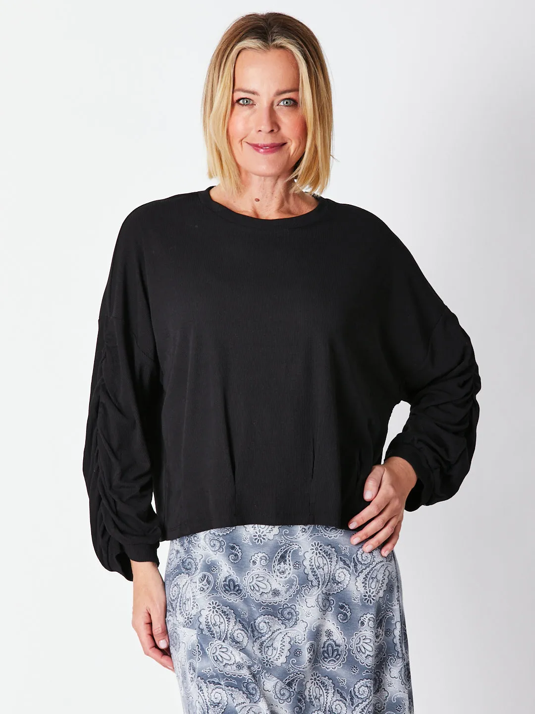 TOFFEE FLORAL RIB TOP - Black 29605-sw