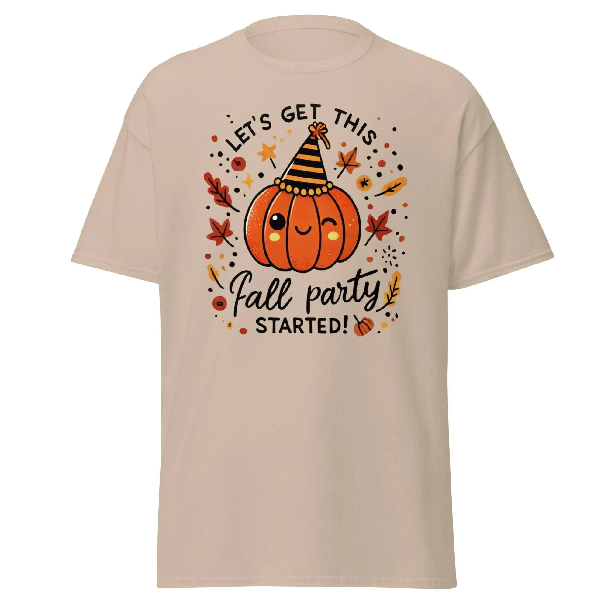 Unisex Fall Printed T-shirt – "Let’s Get This Fall Party Started" – Fun Fall Graphic Tee for Autumn Lovers