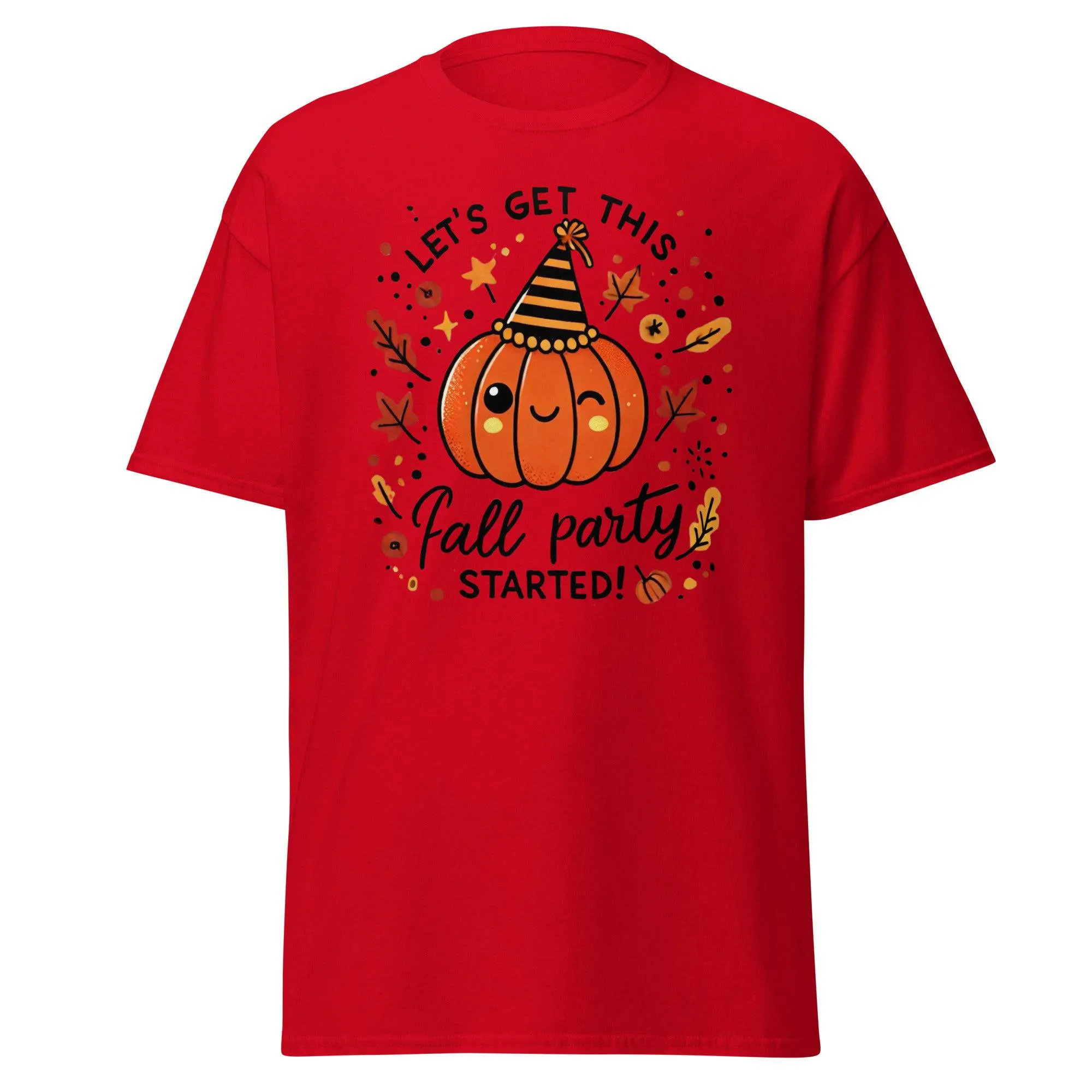 Unisex Fall Printed T-shirt – "Let’s Get This Fall Party Started" – Fun Fall Graphic Tee for Autumn Lovers