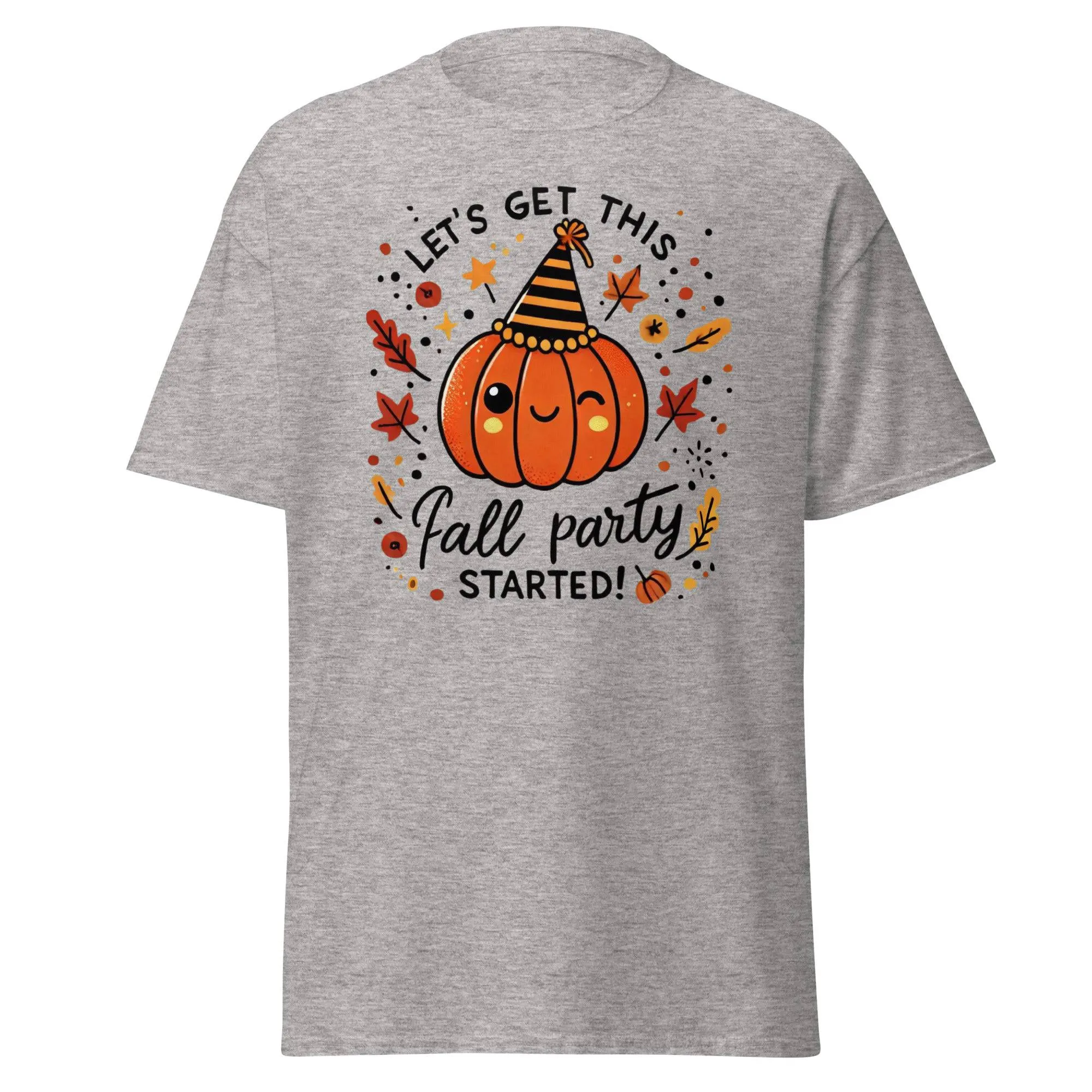 Unisex Fall Printed T-shirt – "Let’s Get This Fall Party Started" – Fun Fall Graphic Tee for Autumn Lovers