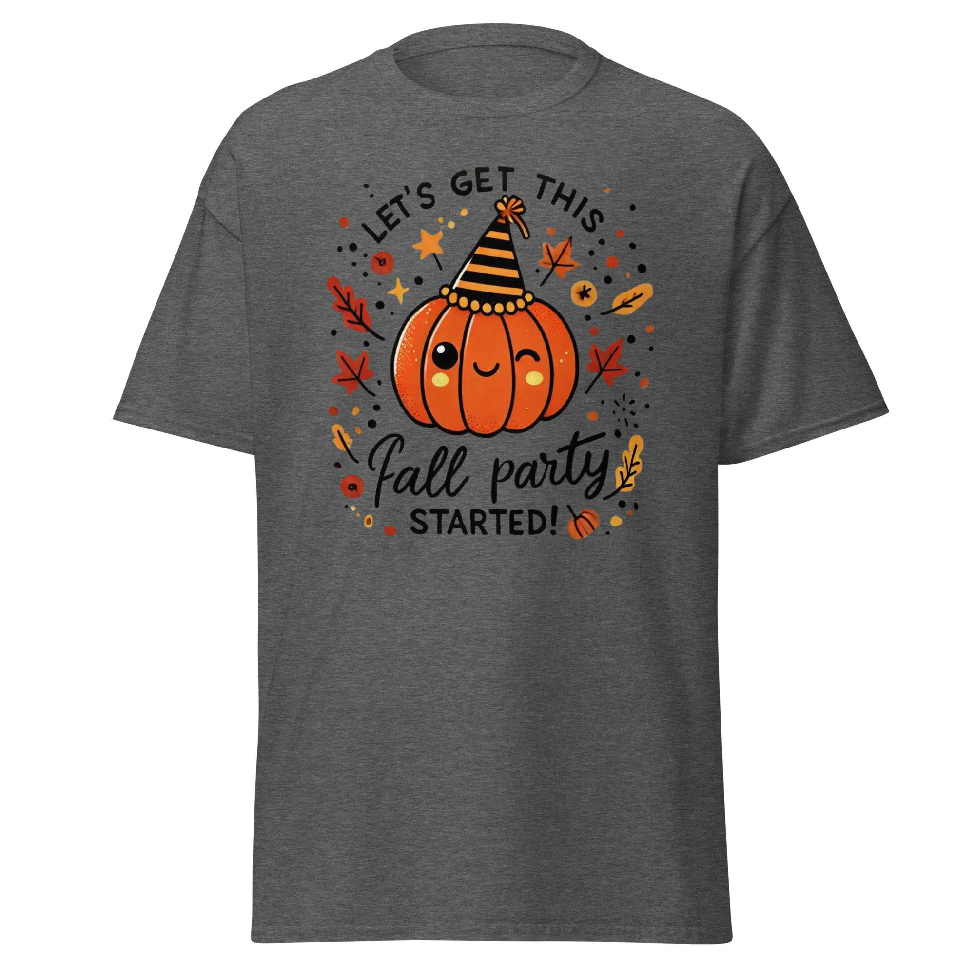 Unisex Fall Printed T-shirt – "Let’s Get This Fall Party Started" – Fun Fall Graphic Tee for Autumn Lovers