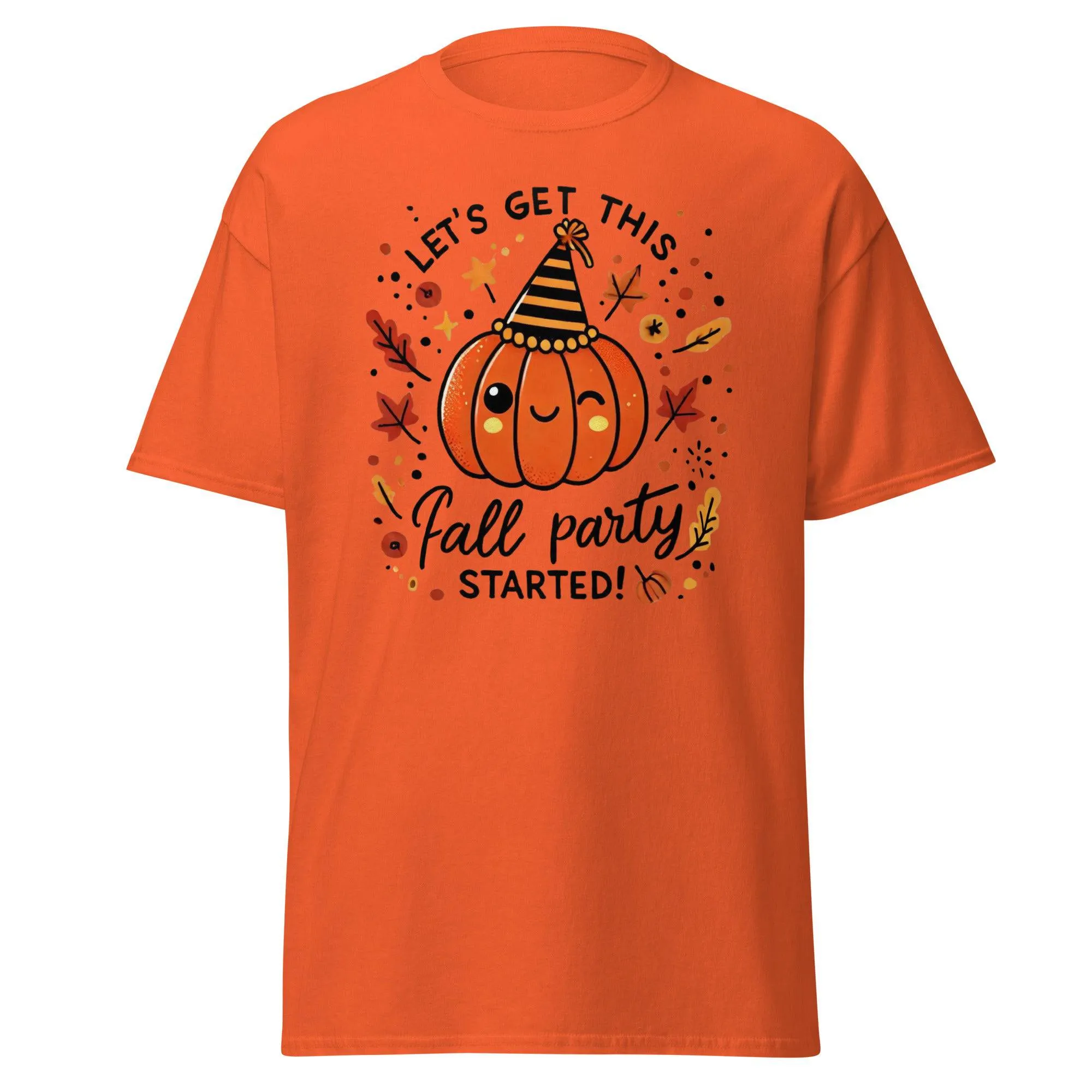 Unisex Fall Printed T-shirt – "Let’s Get This Fall Party Started" – Fun Fall Graphic Tee for Autumn Lovers
