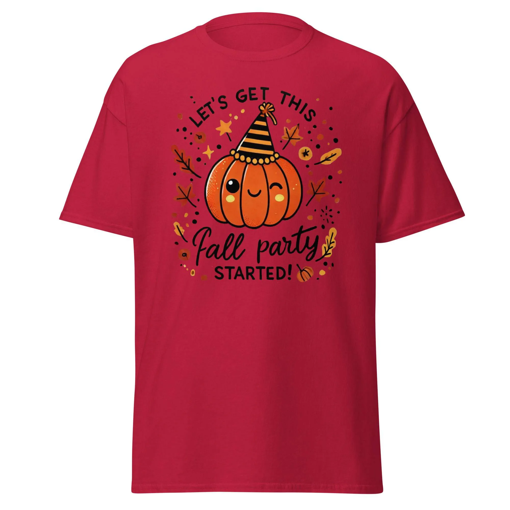 Unisex Fall Printed T-shirt – "Let’s Get This Fall Party Started" – Fun Fall Graphic Tee for Autumn Lovers