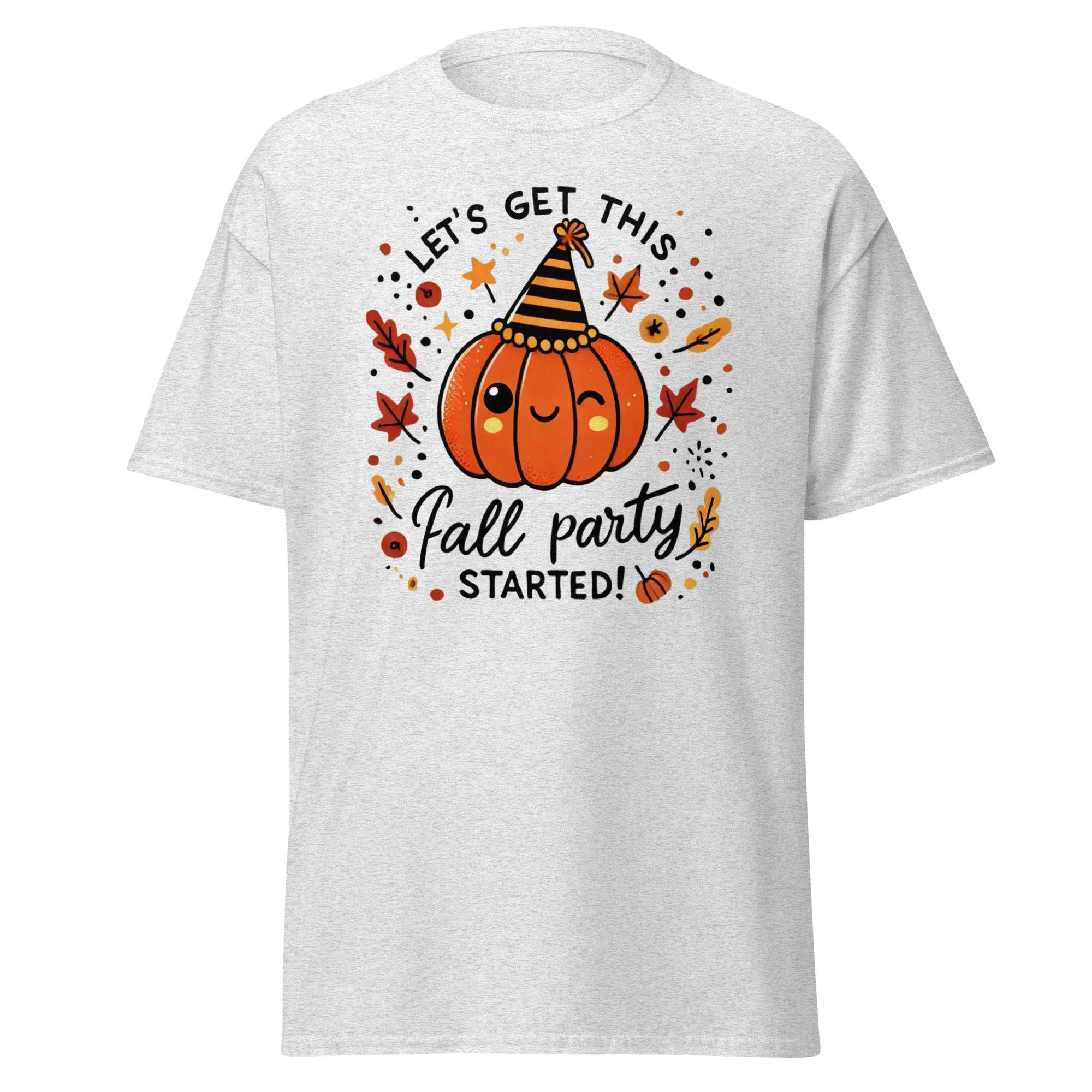 Unisex Fall Printed T-shirt – "Let’s Get This Fall Party Started" – Fun Fall Graphic Tee for Autumn Lovers
