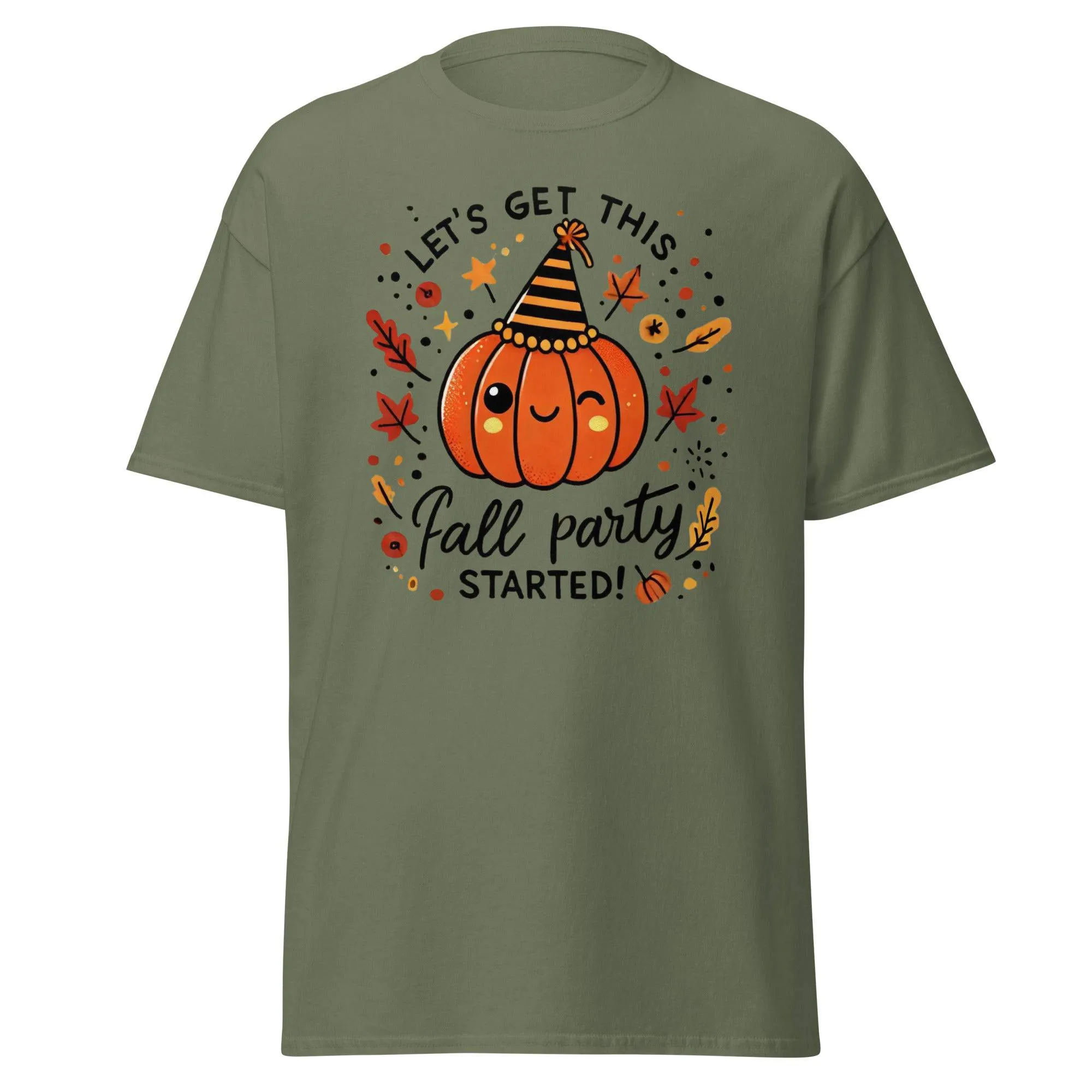 Unisex Fall Printed T-shirt – "Let’s Get This Fall Party Started" – Fun Fall Graphic Tee for Autumn Lovers