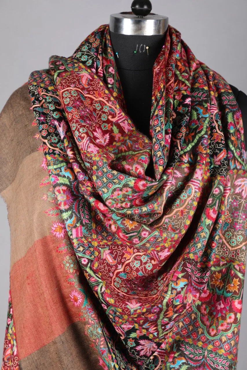 UP Hand Needle Embroidery Pure Pashmina Handwoven Shawl