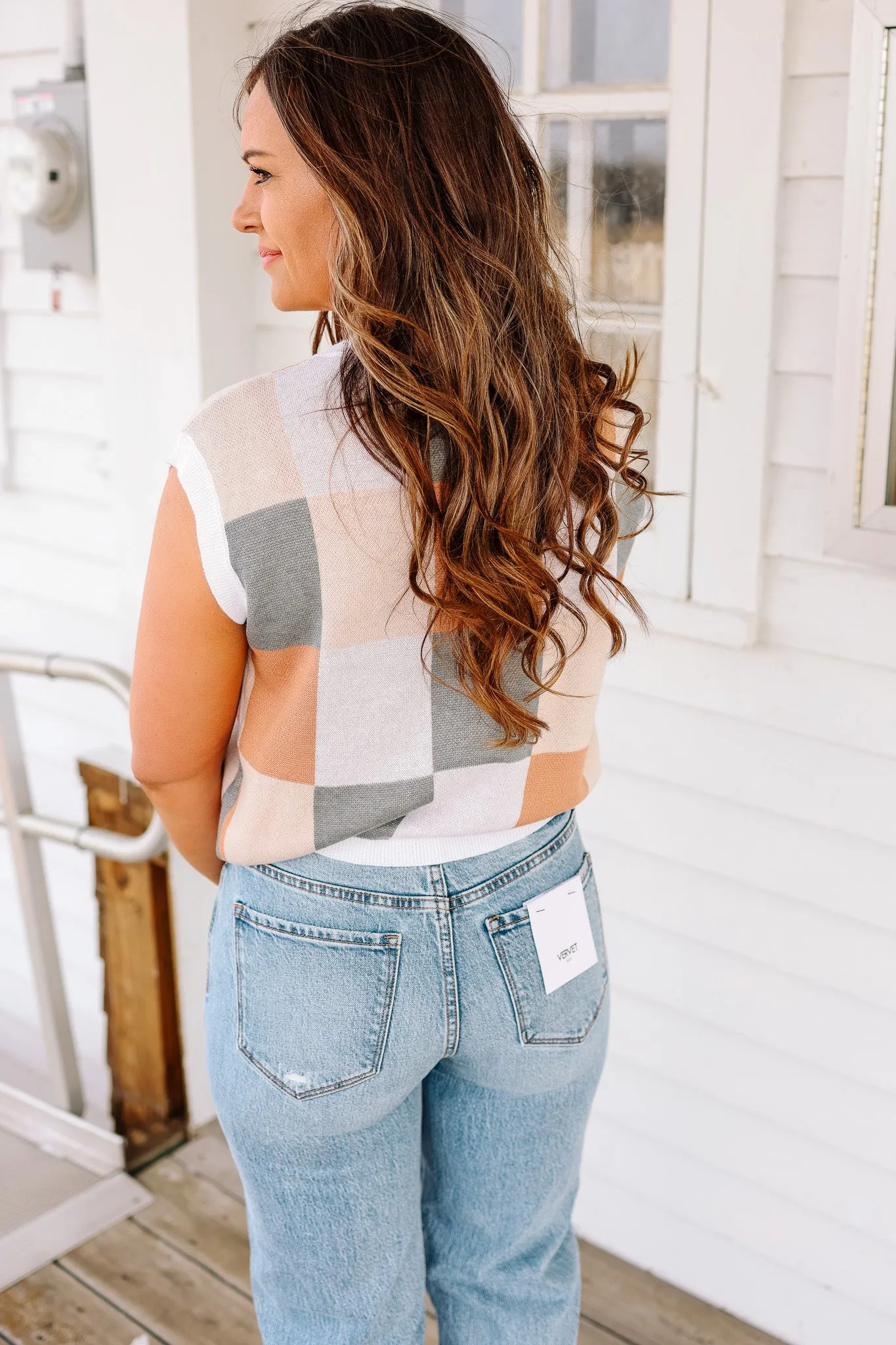 Vail Colorblock Checker Sweater Tee - Orange