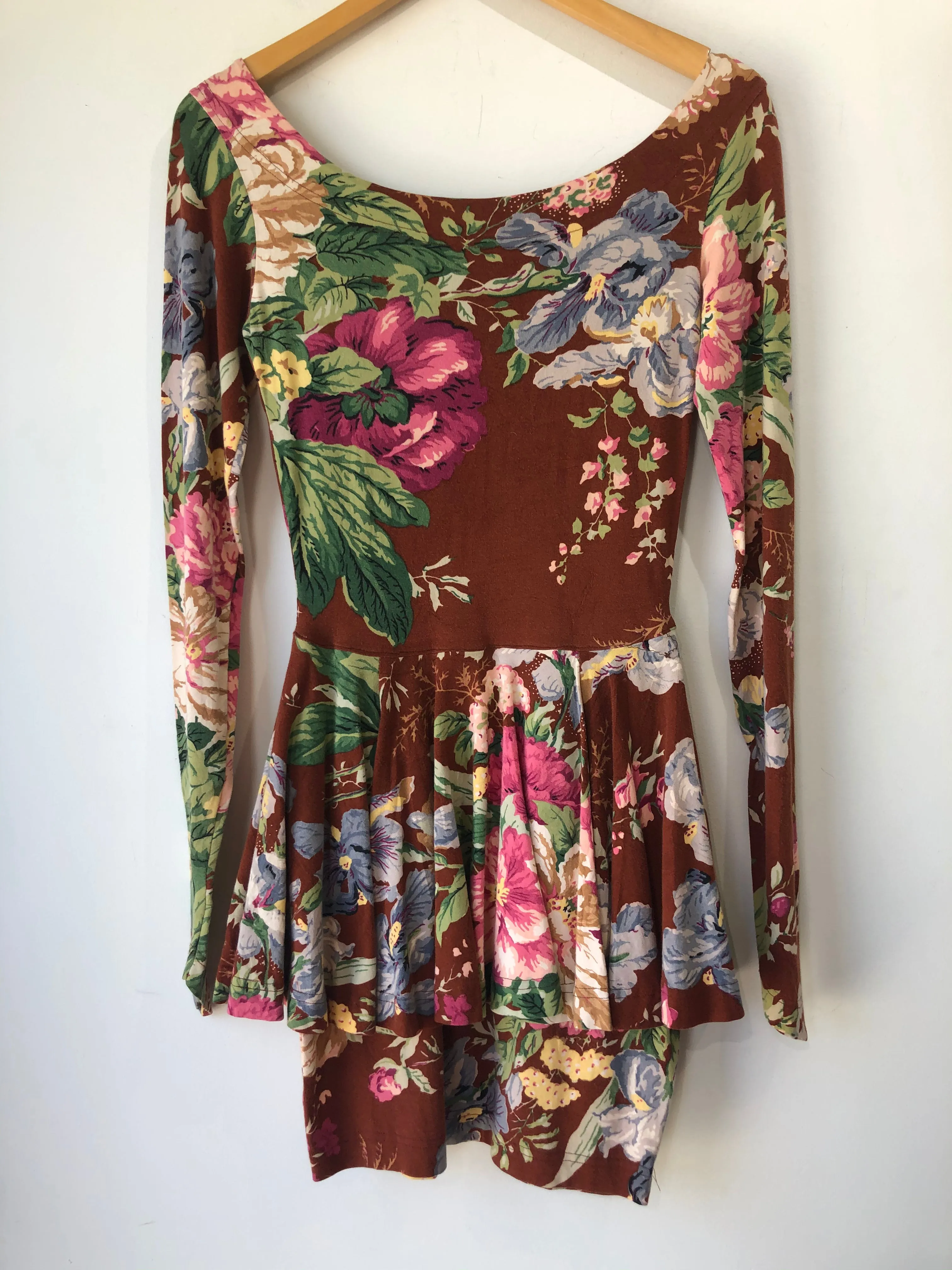 Vintage Betsey Johnson Punk Label Brown Floral Dress