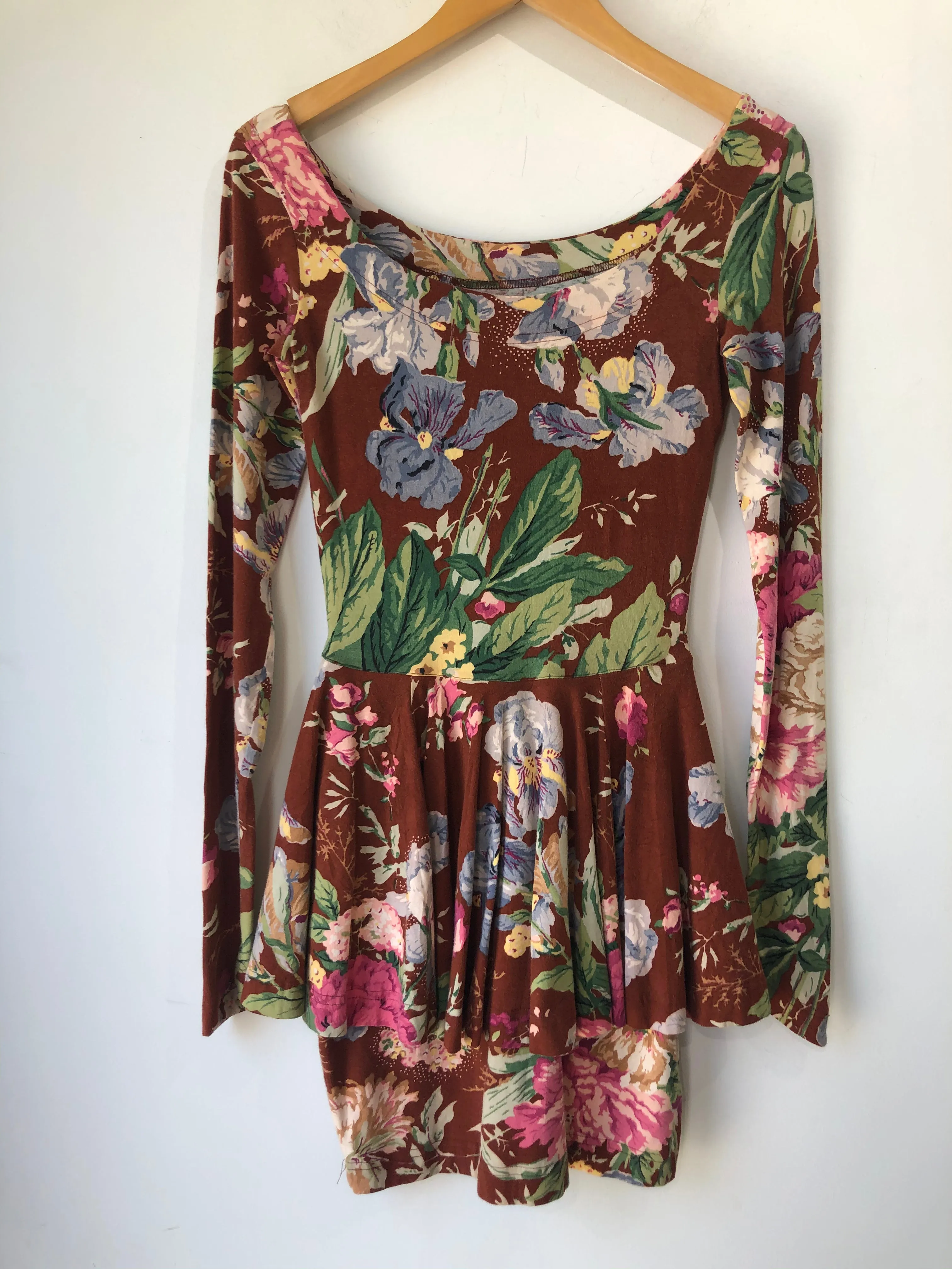 Vintage Betsey Johnson Punk Label Brown Floral Dress