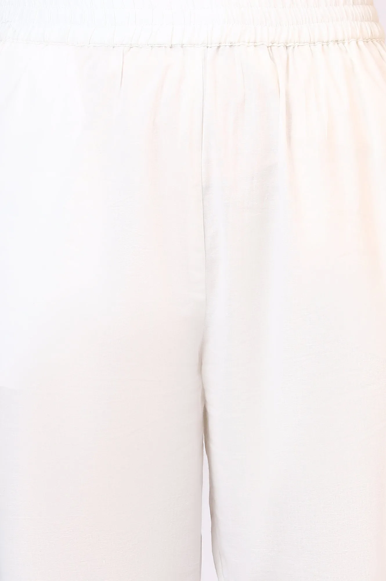 White Floral Printed Crinkle Cotton Flared Kurta, Pants and Dupatta Set