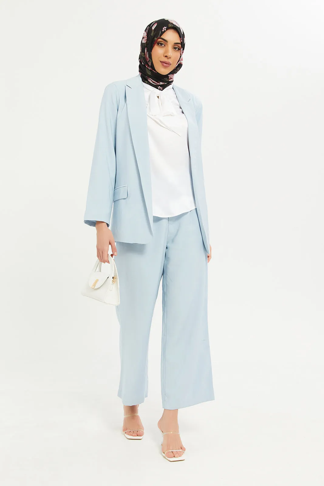 Women Blue Long Sleeve Tailored Jacket