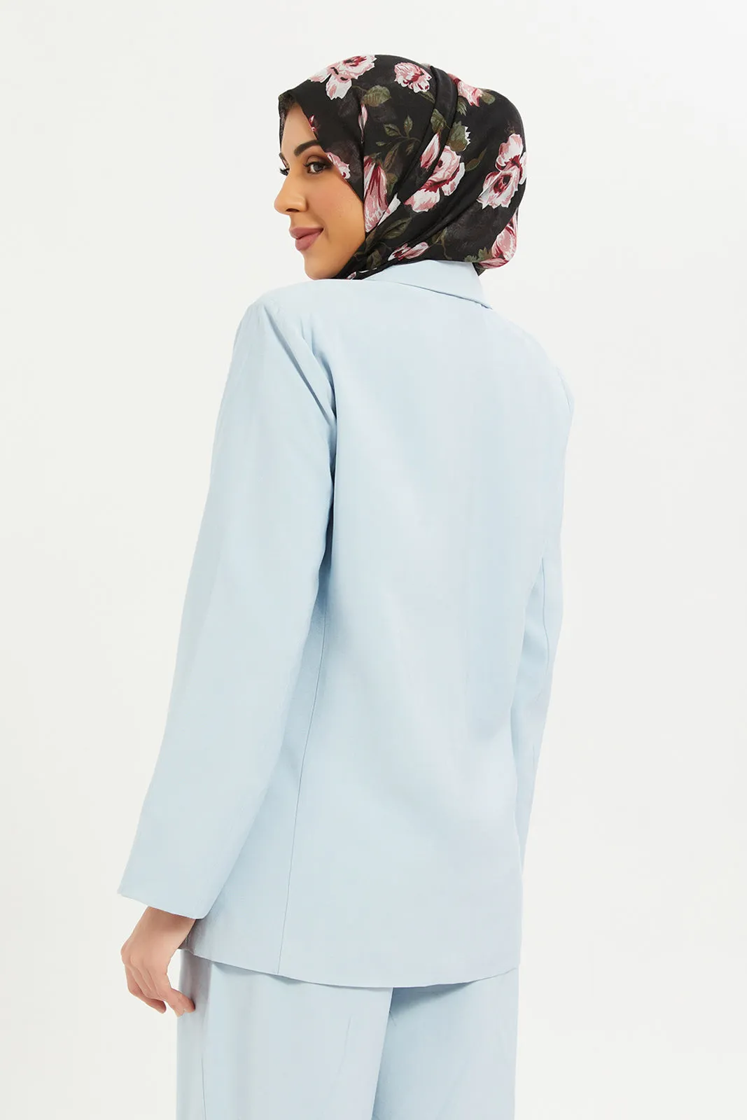 Women Blue Long Sleeve Tailored Jacket