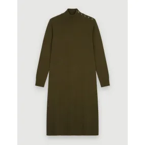 Women Cashmere Sweater Dress With Collar  - Khaki
