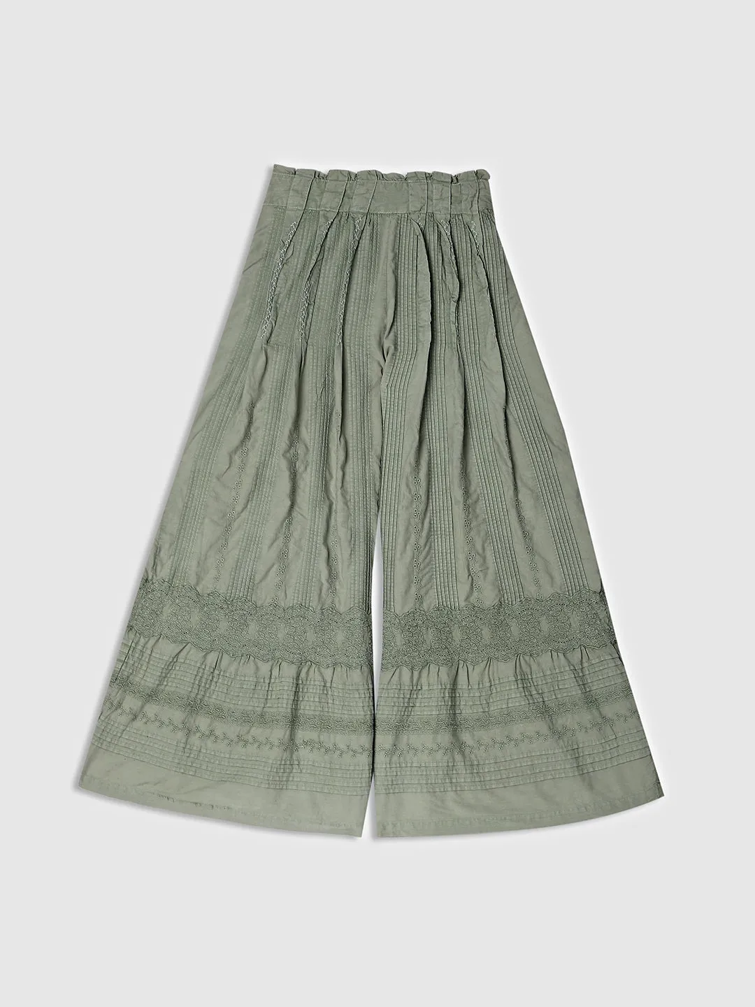 Women Green Boho Flared Pants
