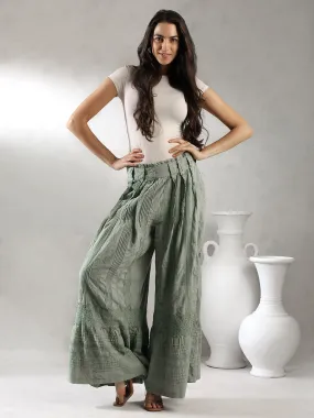 Women Green Boho Flared Pants