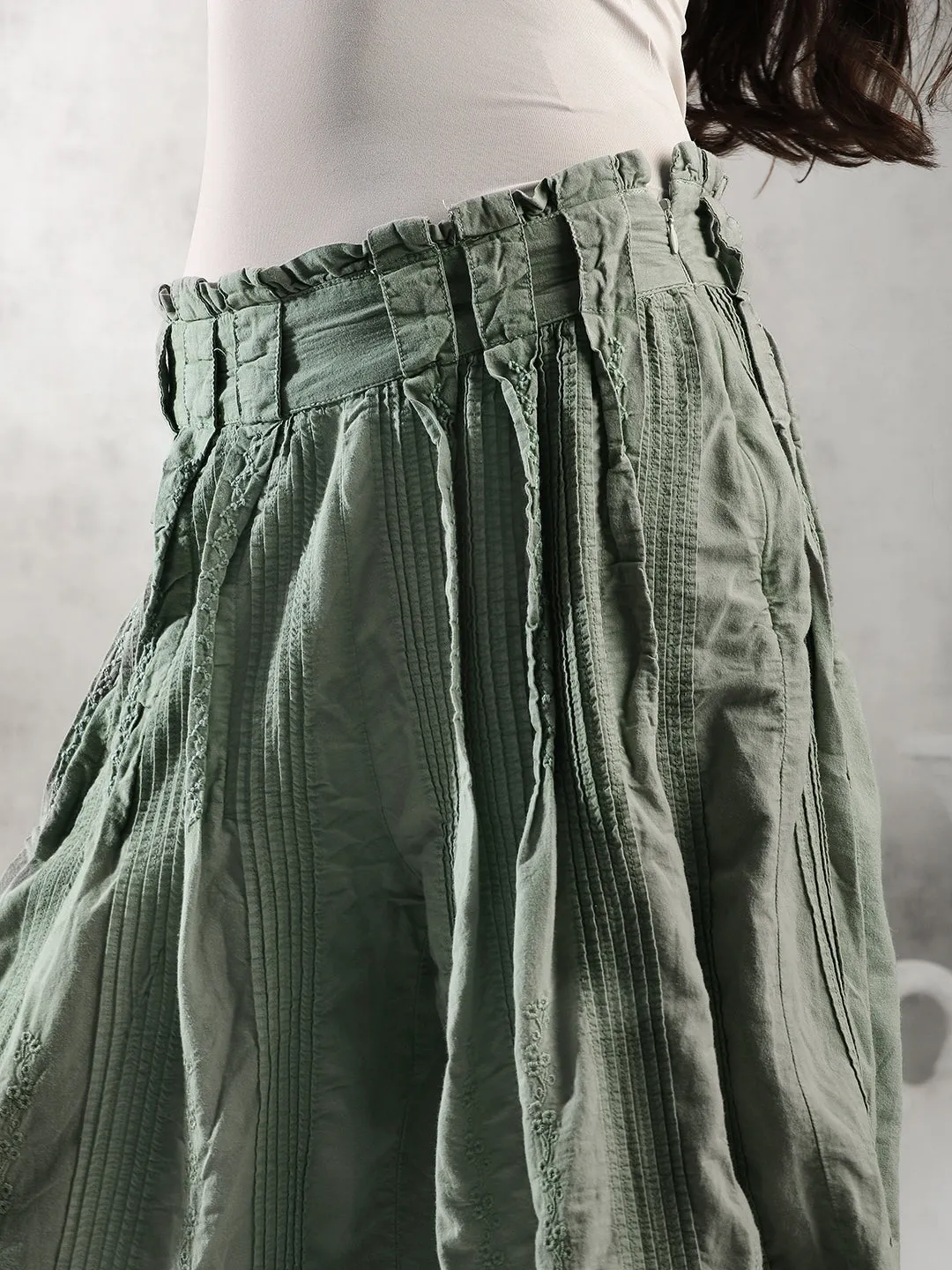 Women Green Boho Flared Pants
