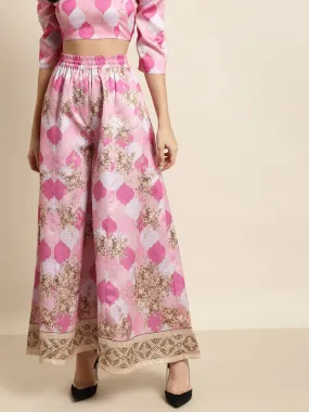 Women Pink Mughal Floral Kali Palazzo