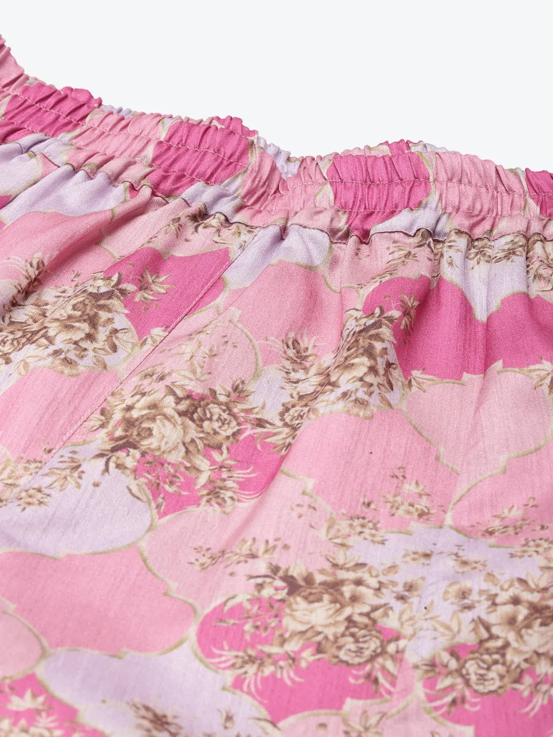 Women Pink Mughal Floral Kali Palazzo