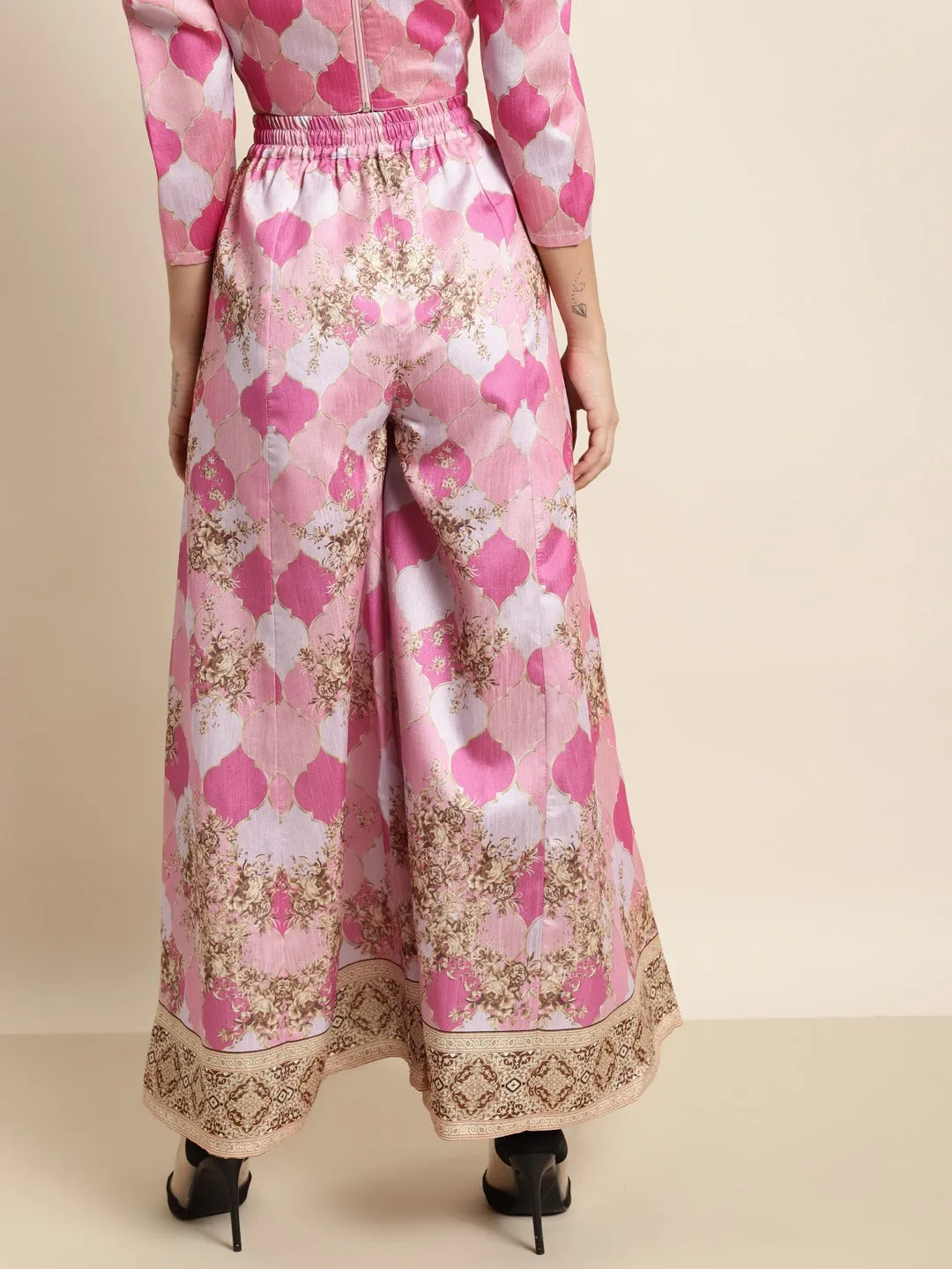 Women Pink Mughal Floral Kali Palazzo