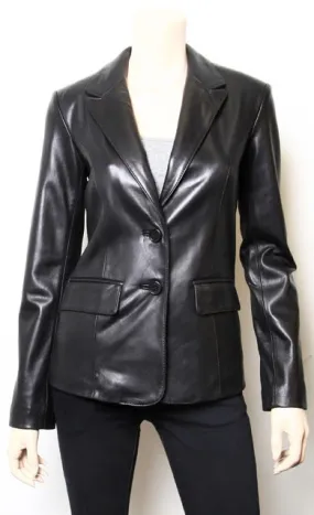 Womens Black Blazer Leather Jacket