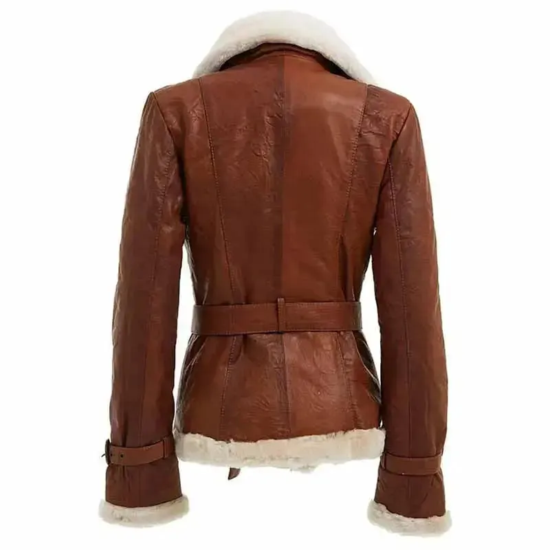 Women's Double-Breasted Shearling Jacket - Stylish & Cozy