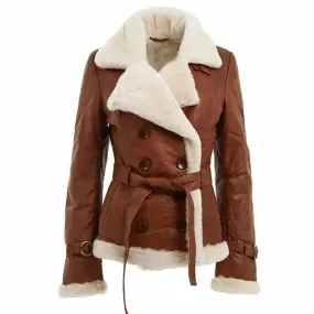 Women's Double-Breasted Shearling Jacket - Stylish & Cozy