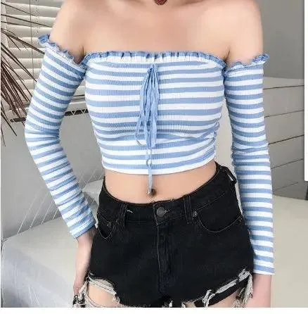 Women's Fashion Striped One-Shoulder T-shirt