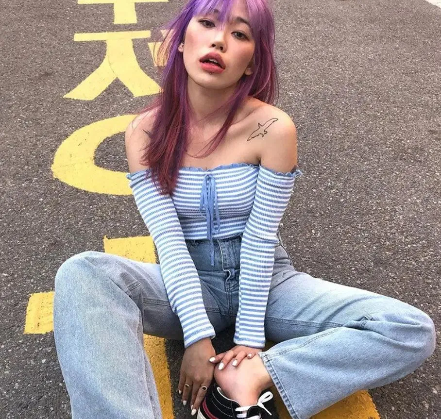 Women's Fashion Striped One-Shoulder T-shirt