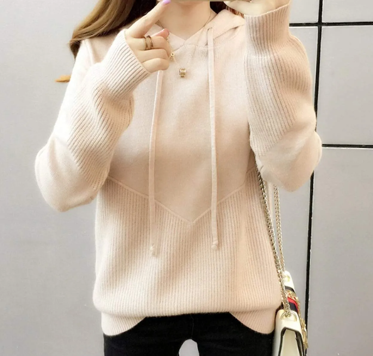 Womens Knit Sweater with Hood