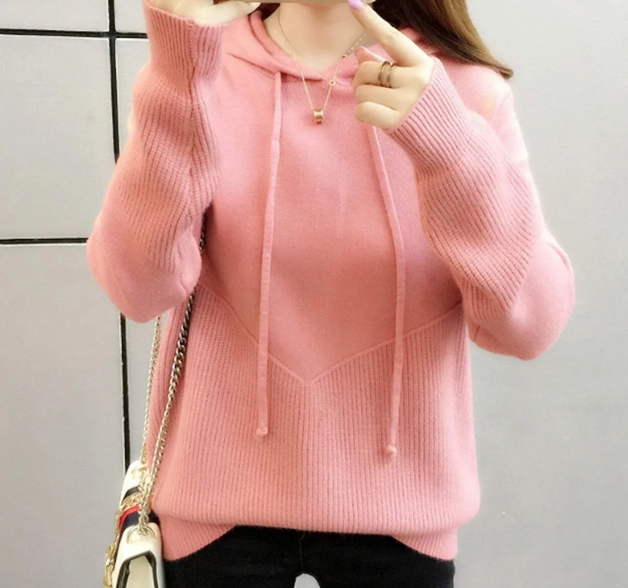 Womens Knit Sweater with Hood
