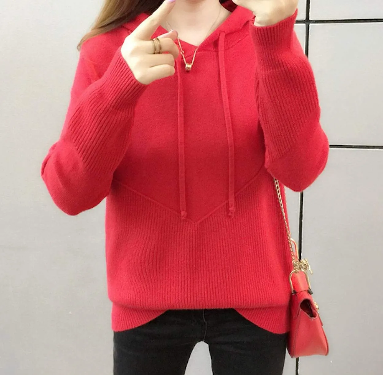 Womens Knit Sweater with Hood