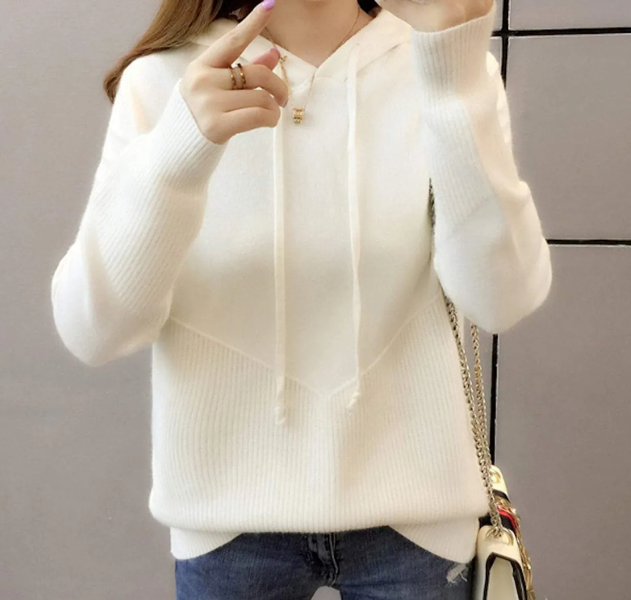Womens Knit Sweater with Hood