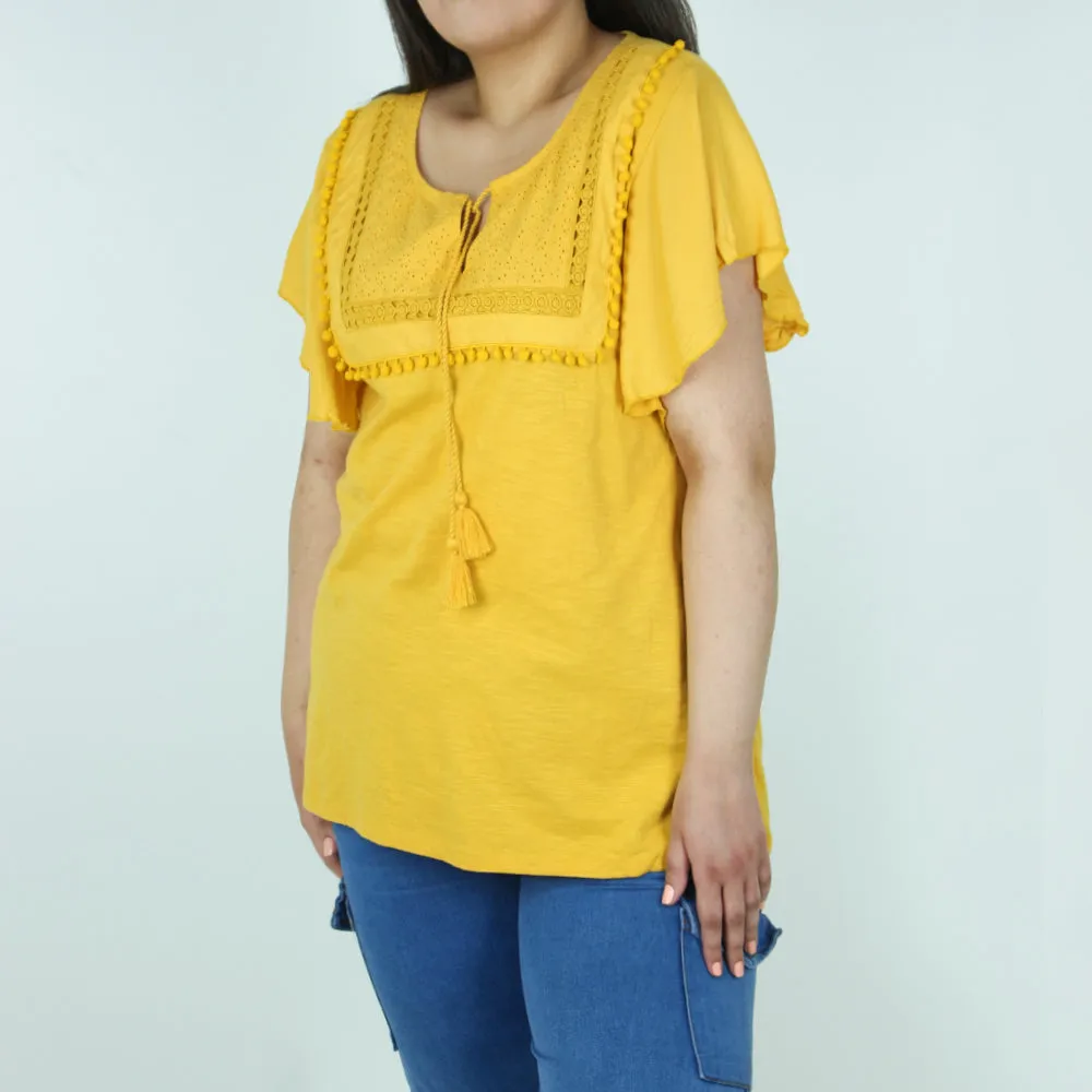 Women's Pom-Pom-Trim Top,Mustard