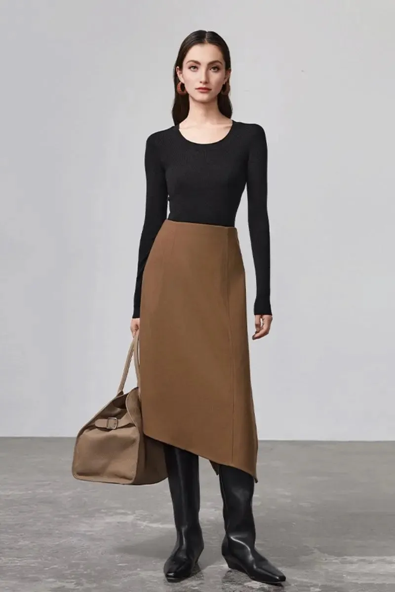 Wool Silk Seamless Knit U Neck Sweater