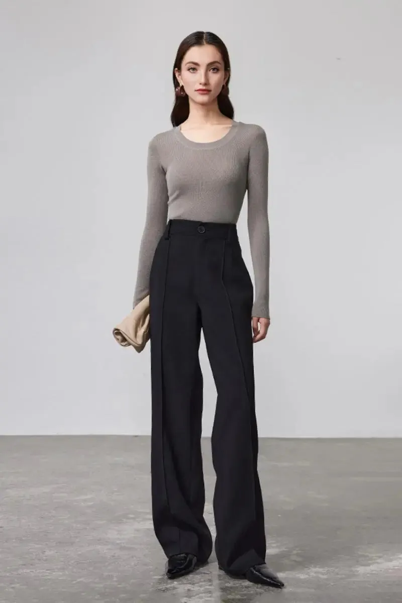 Wool Silk Seamless Knit U Neck Sweater